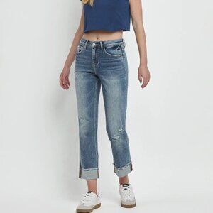 Lovervet By Vervet High Rise Cuffed Straight Distressed Crop Jeans Size‎ 30